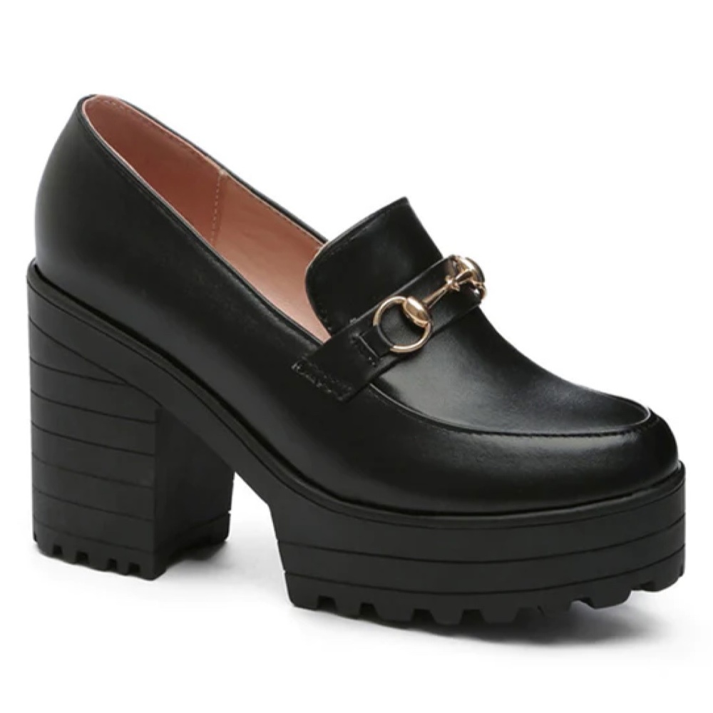NEW BUTITI Black Link-Accent Platform Loafer Size 9.5 (EU 42)